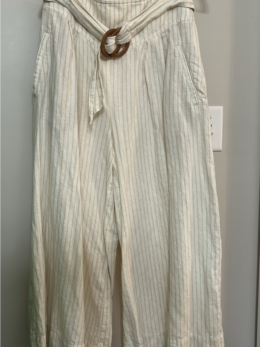 Anthropologie Ivory Pinstripe Linen-Blend Pants